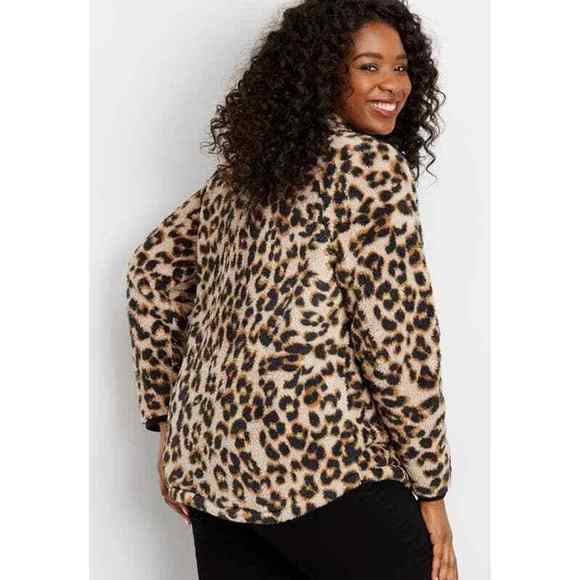 Maurices Quilted Yoke Leopard Sherpa Pullover Tan Red Women's Size 0X 14W H14203 - Picture 6 of 10